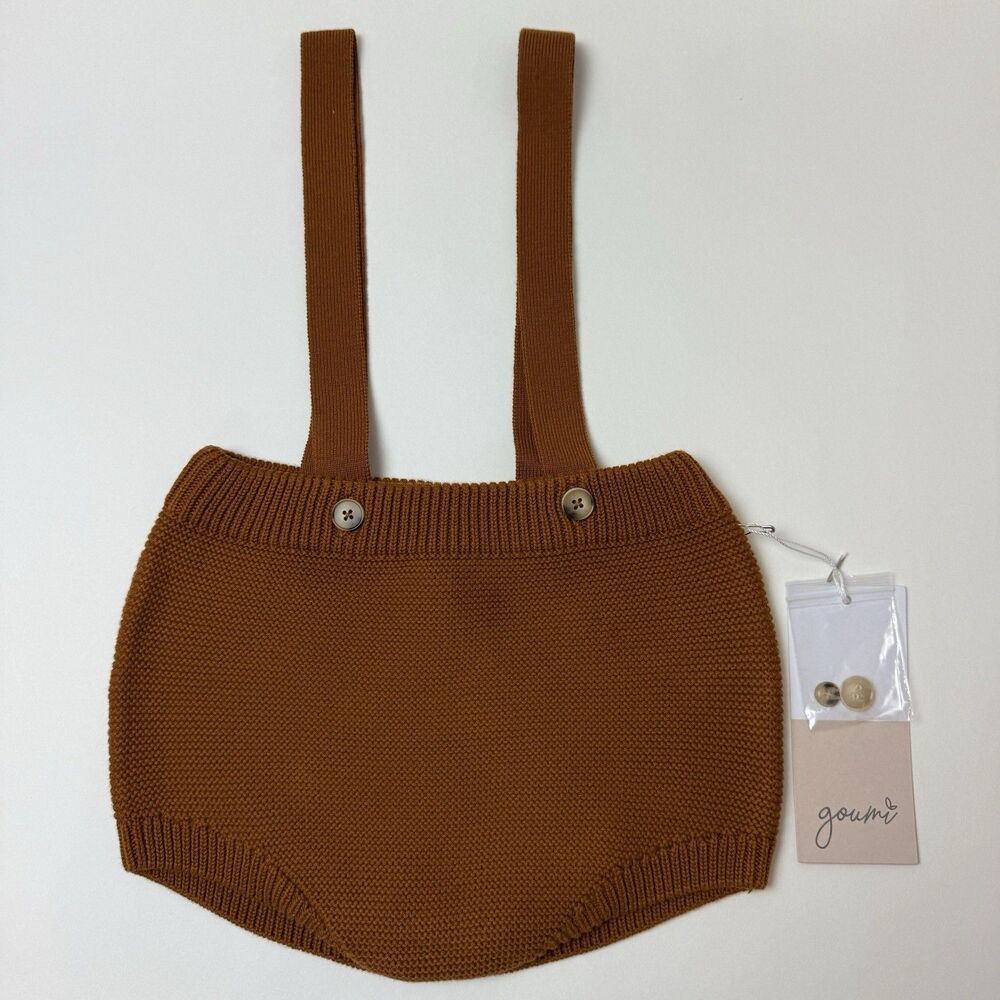 Goumi Knit Suspender Bloomers Kids 2T Sienna Baby Organic Cotton Short Brown NWT